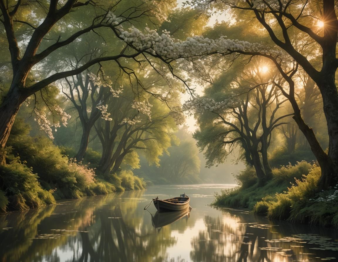 Romantic Sunset: Boat Glides Through Water Path