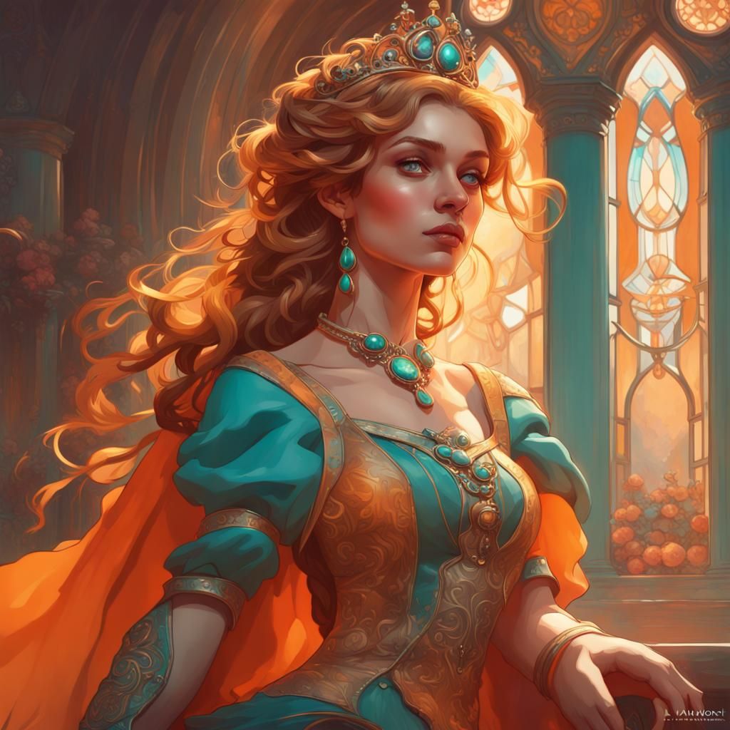 Princess Storybook Illustration in Art Nouveau Style