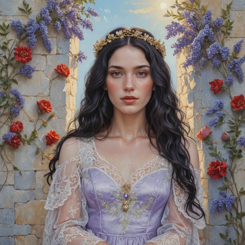 Freckled Queen Goddess Portrait in Oil Painting Style