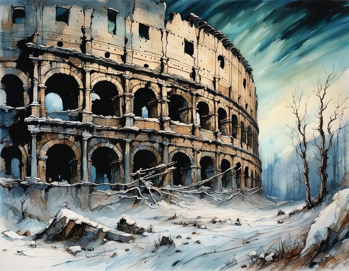 Ruins of a Winter Post-Apocalypse in Moody Deep Tones