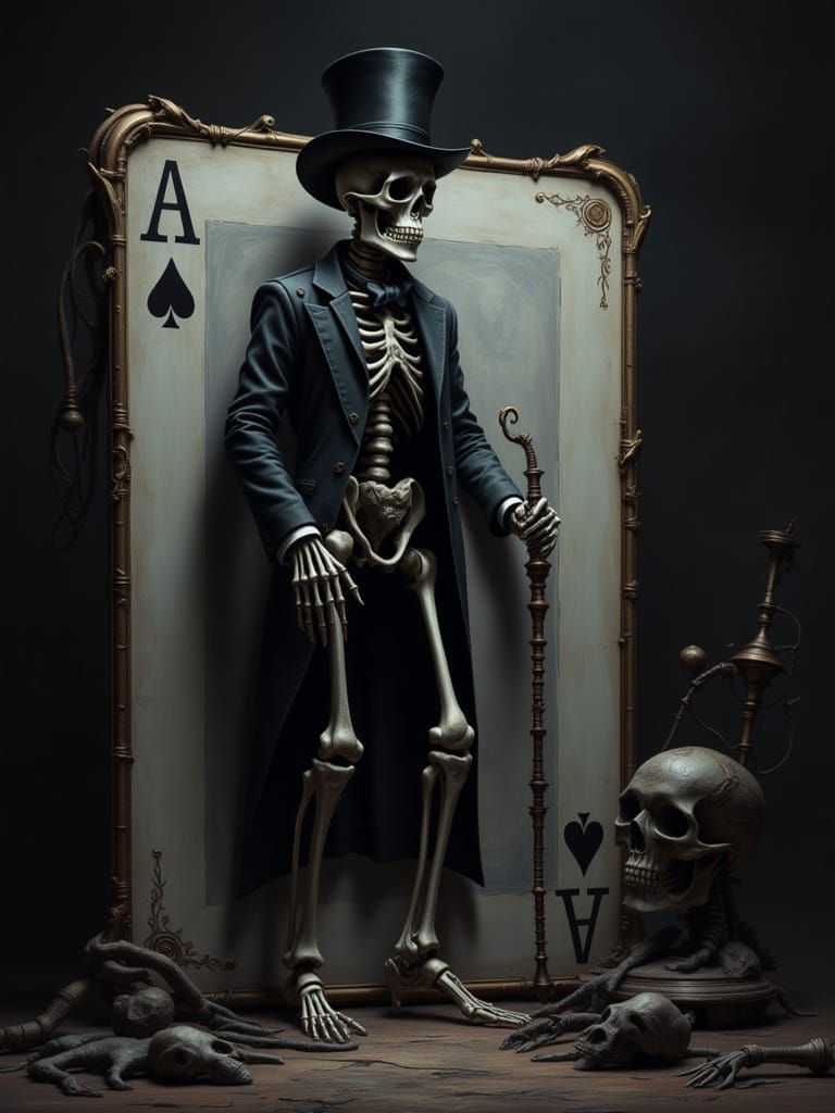 Danse Macabre Skeleton Magician Stepping Out of Card