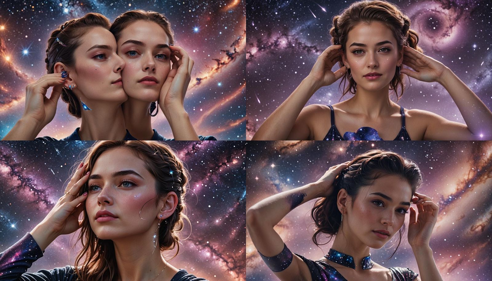 Woman's Profile with Space-Themed Nails