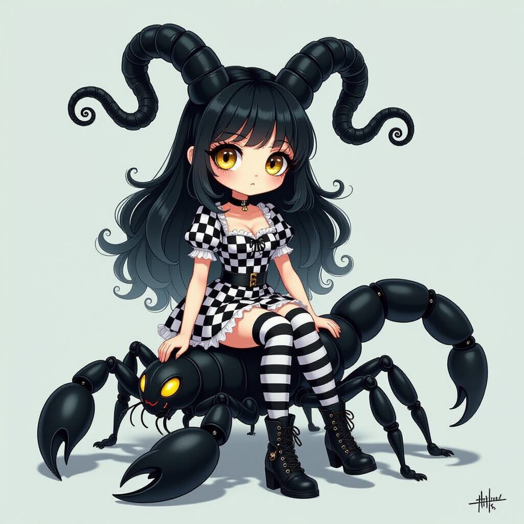Surreal Scorpion Rider in Dark Elegant Style
