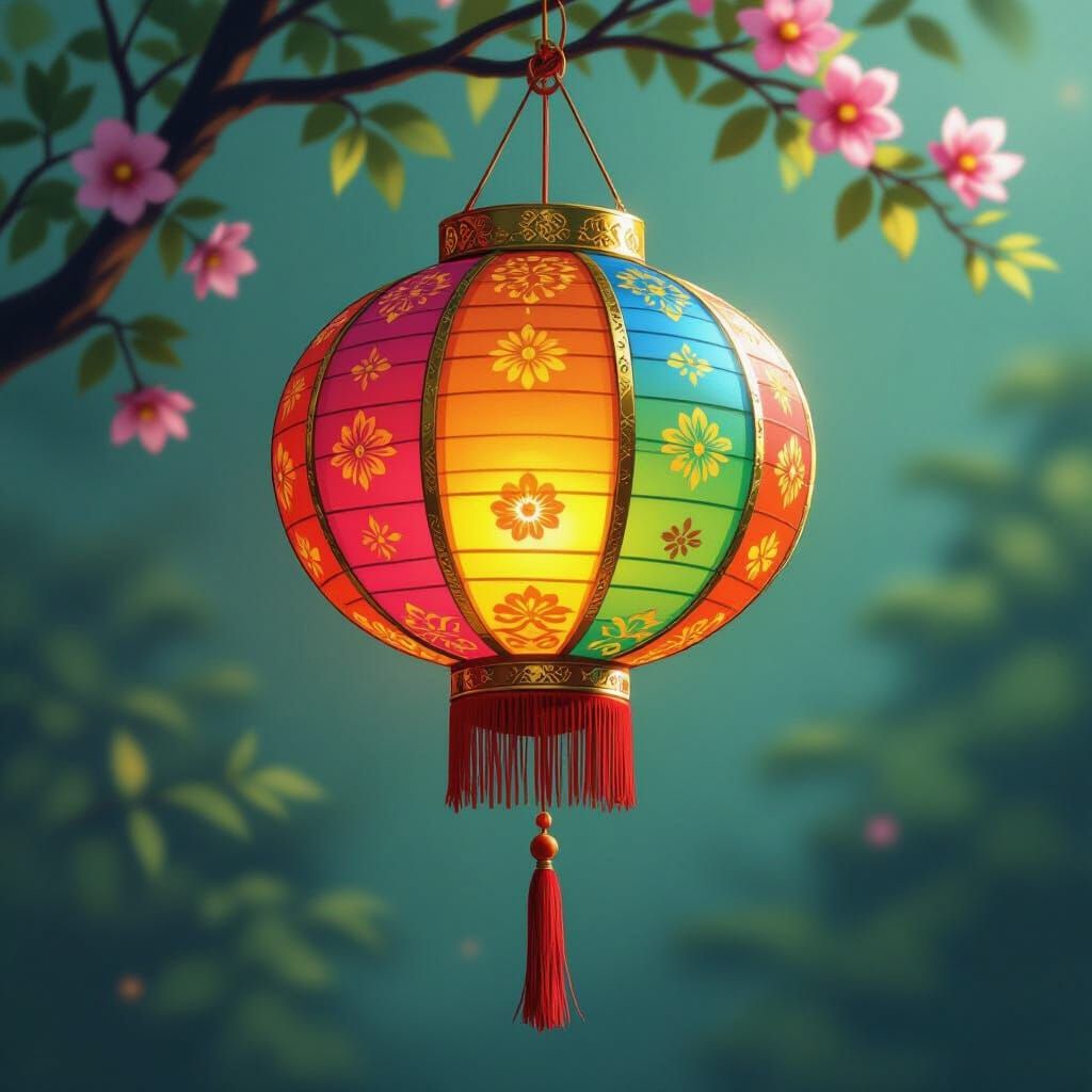 Rainbow Chinese Lantern in Whimsical Style