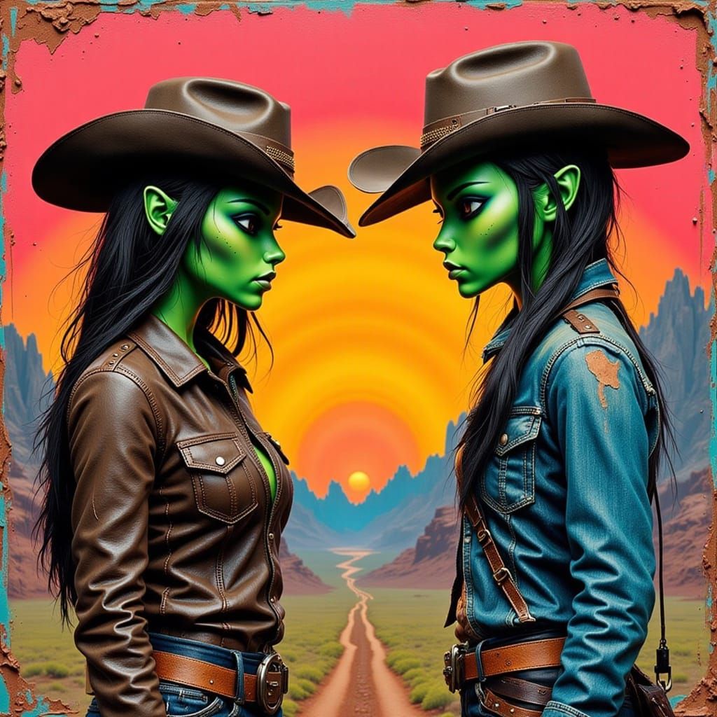 BJD Cowgirl and Alien in Pop Art Style