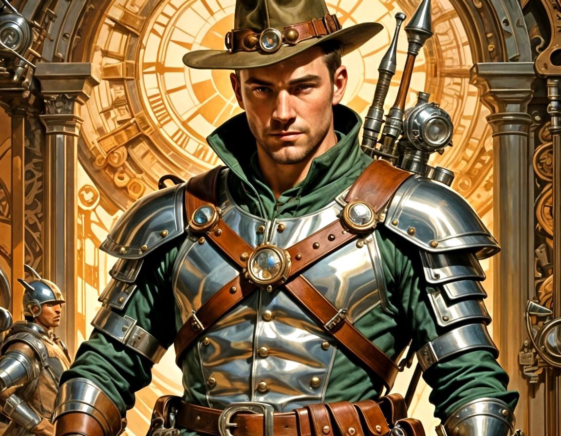 Steampunk Robin Hood in Retro-Futurist Style