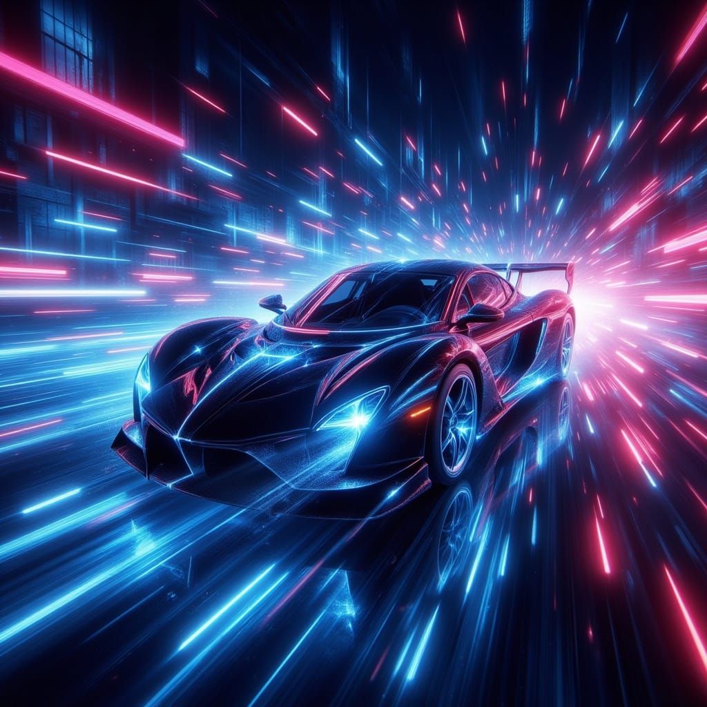 Futuristic Car Race with Neon Streaks