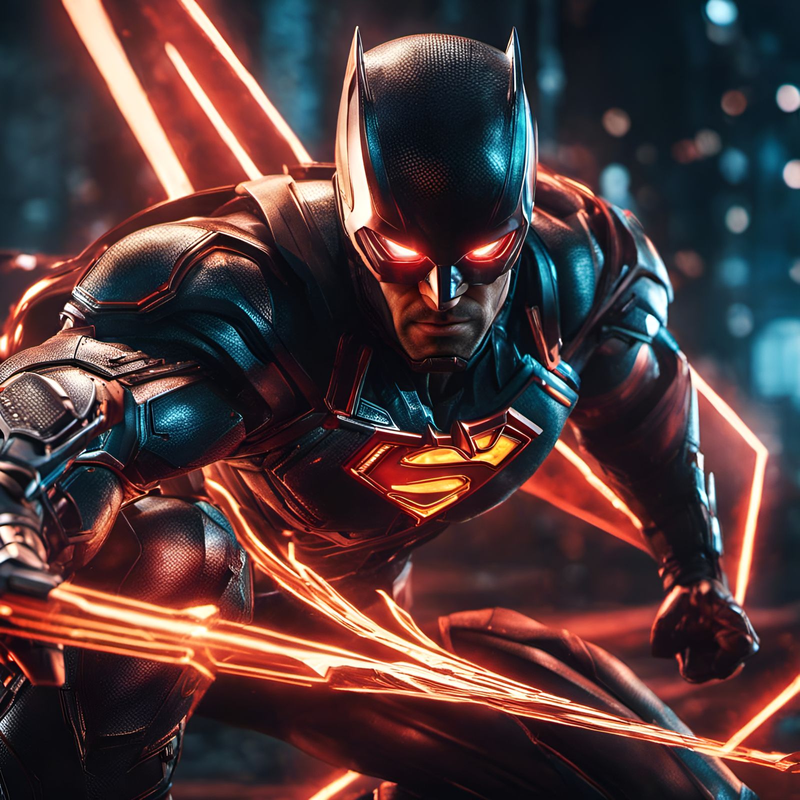 Superhero Shoots Laser Beams: Hyperrealistic Digital Art