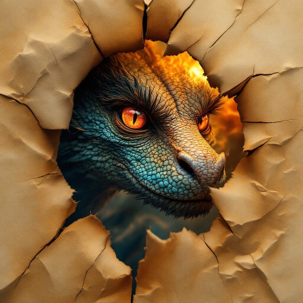 Dragon Eye Peeking Through Cracked Window