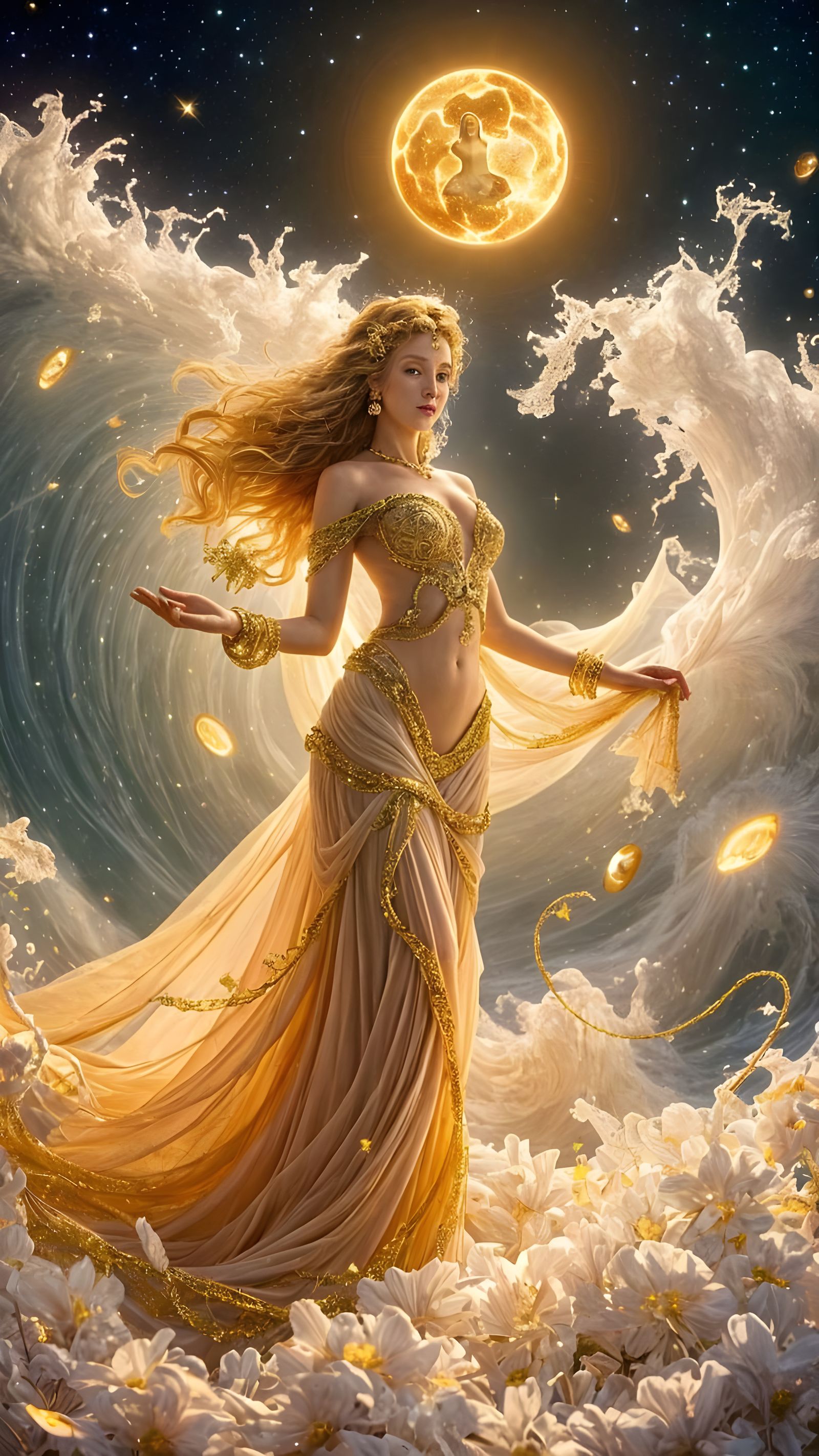Goddess of Love and Beauty Emerges from Cosmic Tides