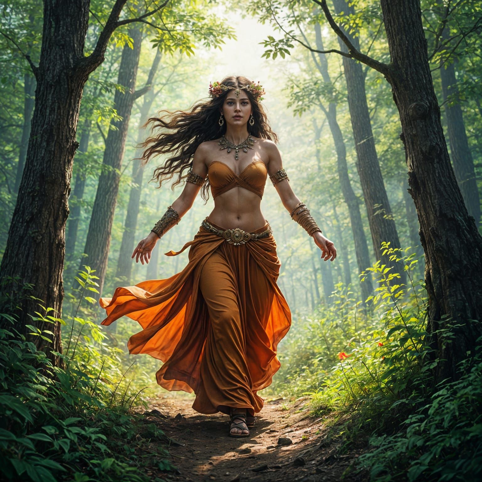 Mother Nature Titan in Forest, Oil Painting