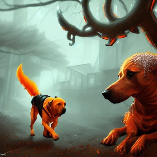 Chainsaw Dog Devil: Detailed Matte Painting in 8k