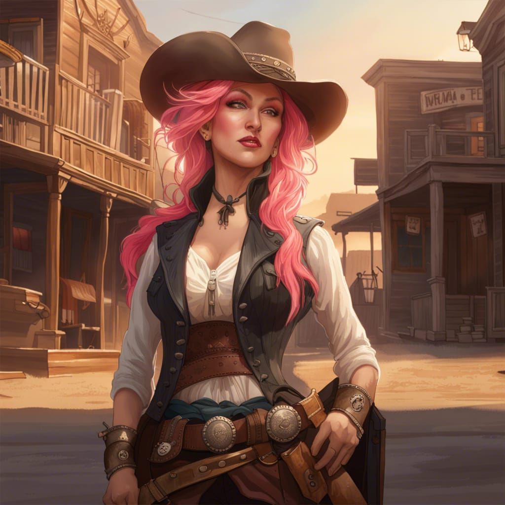 Wild West Gunfighter Portrait in Art Nouveau Style