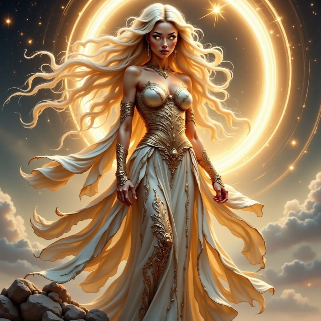 Saturn-Inspired Celestial Maiden in Digital Painting