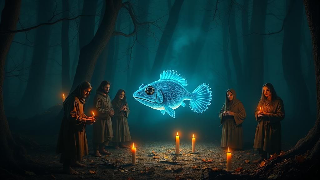 Bioluminescent Frogfish in Primeval Forest: Magic Surrealism