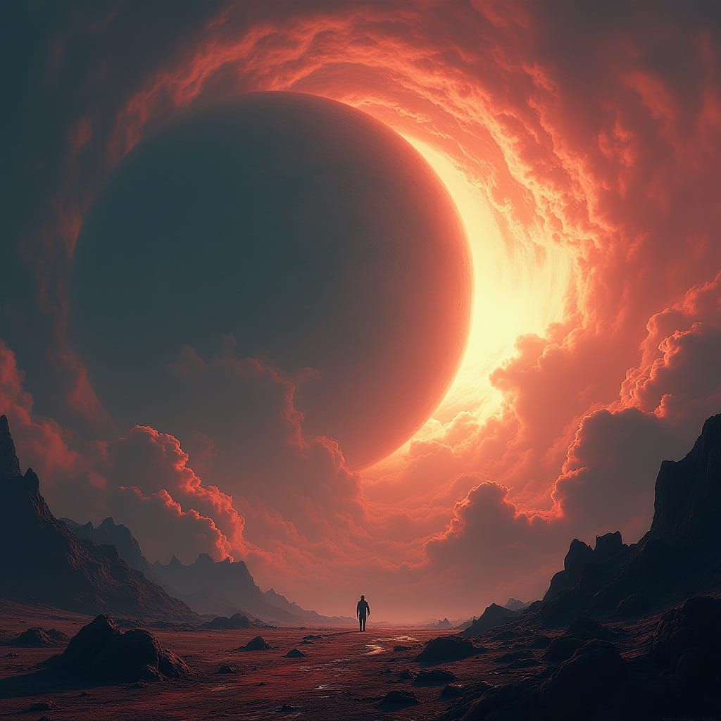 Planetary Eclipse in Futuristic Sci-Fi Landscape