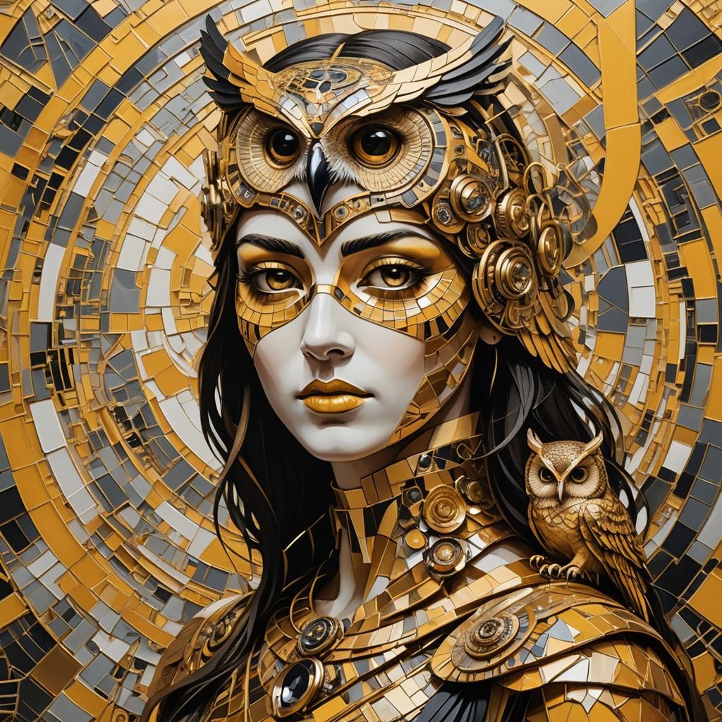 Abstract Geometric Portrait of Athena in Gold