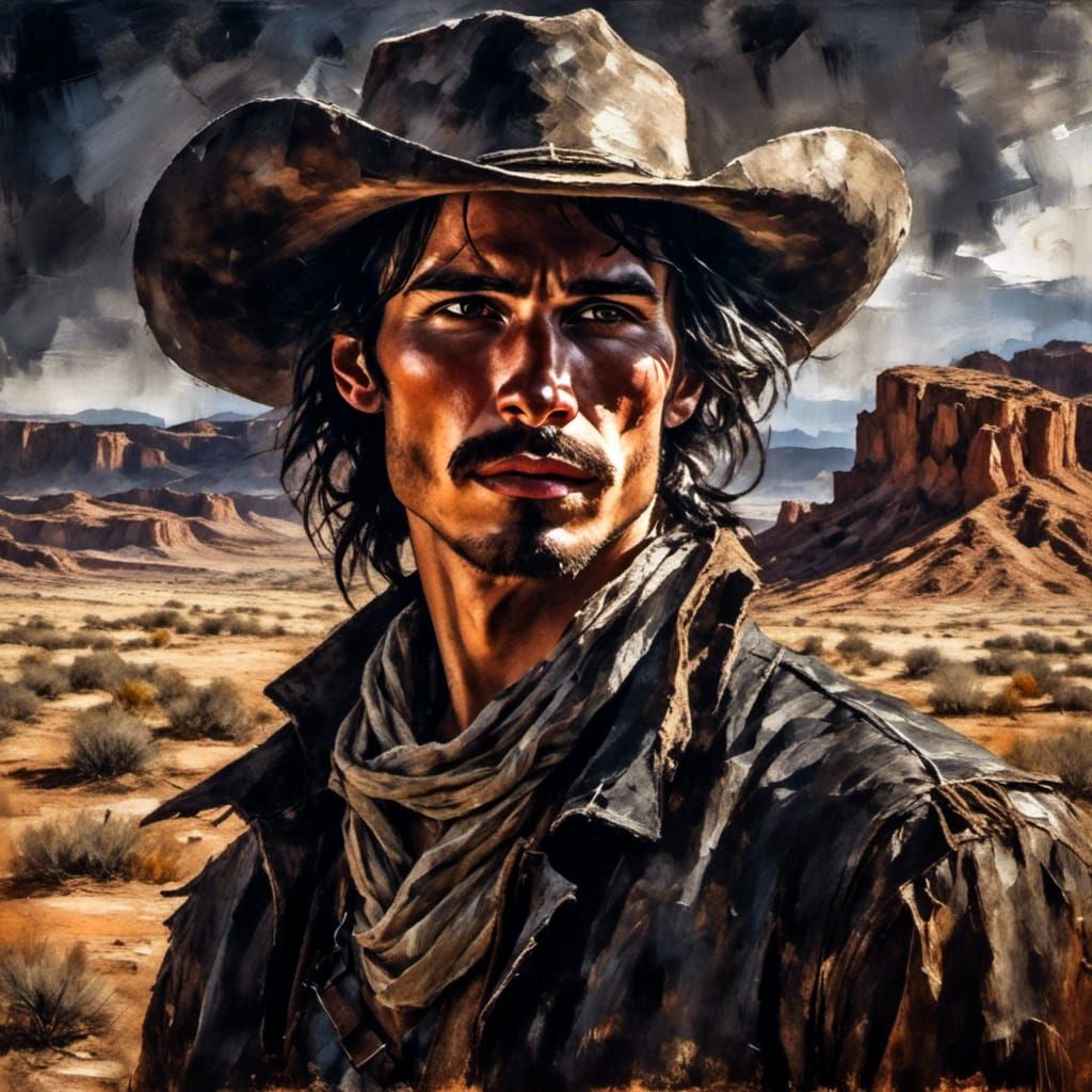 Hauntingly Handsome Cowboy Portrait in Impasto Style