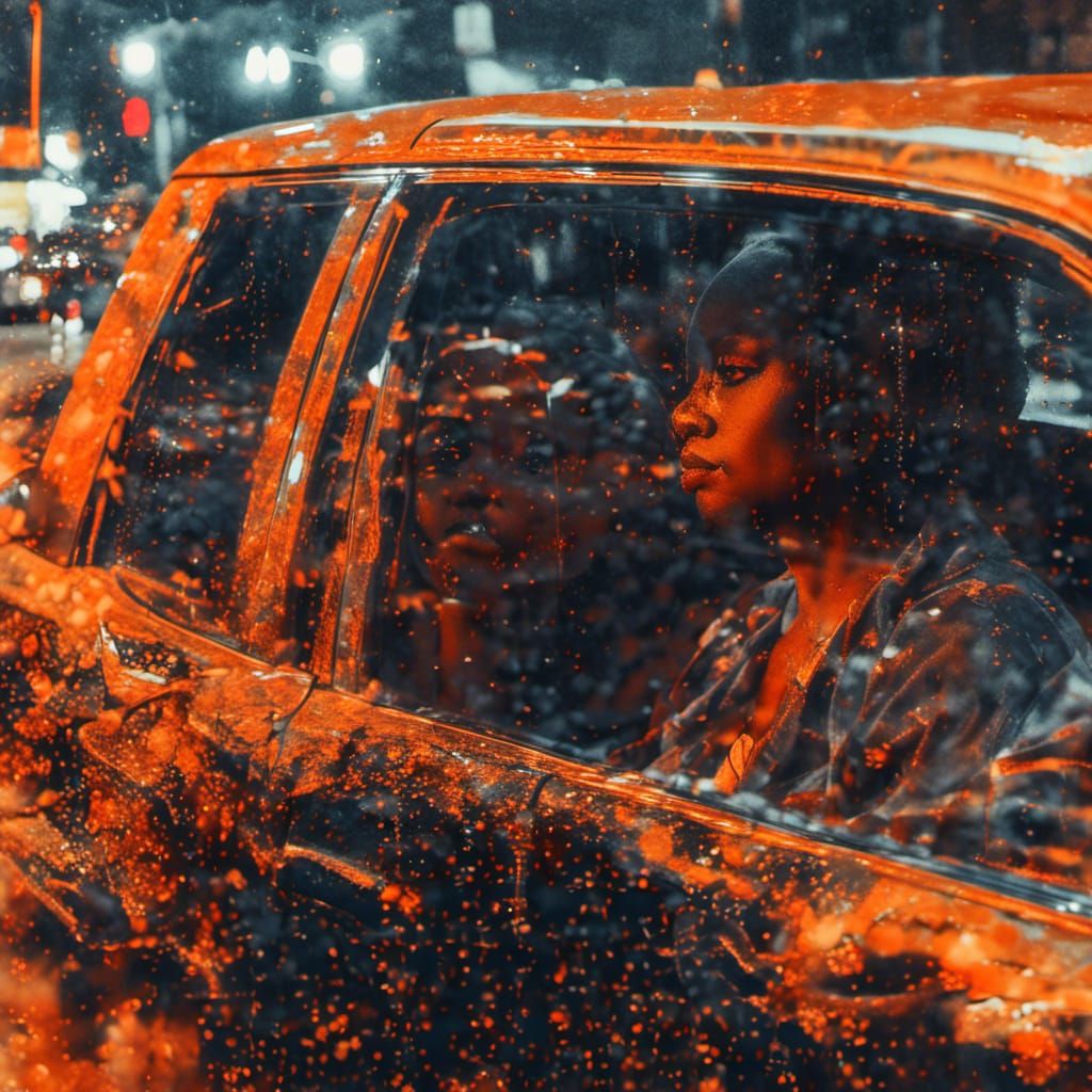 Melancholic Harlem Scene in Double Exposure Style