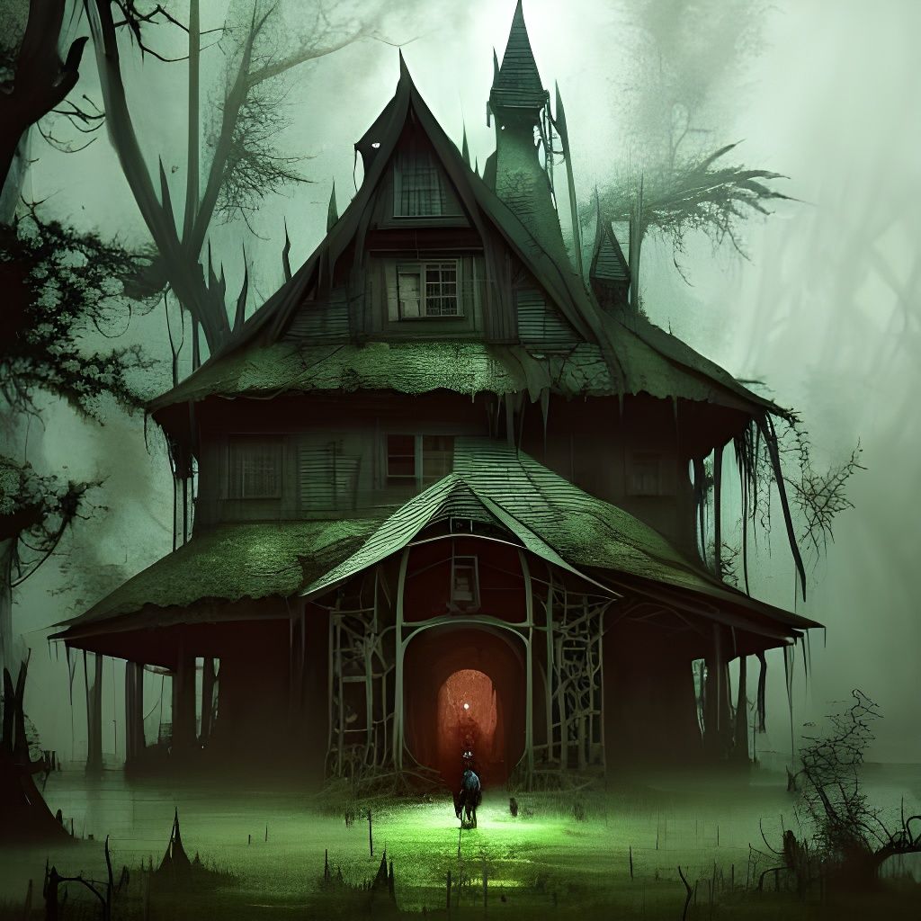 Sinister Witch House in Swamp: Hyperdetailed Fantasy Art