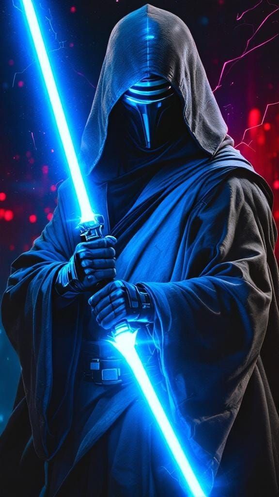 Jedi Knight with Lightsaber in Concept Art Style