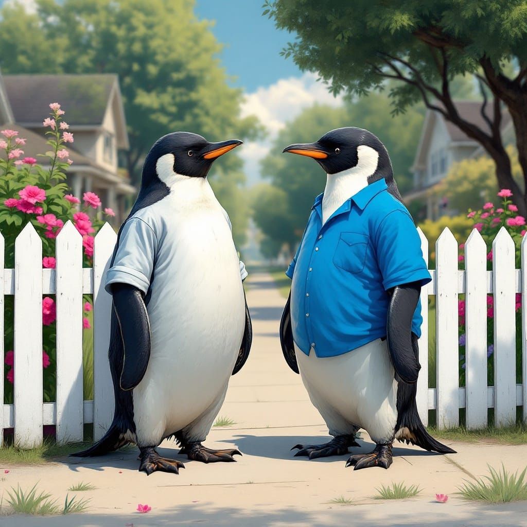 Penguins in Suburban Neighborhood Engage in Heartwarming Con...