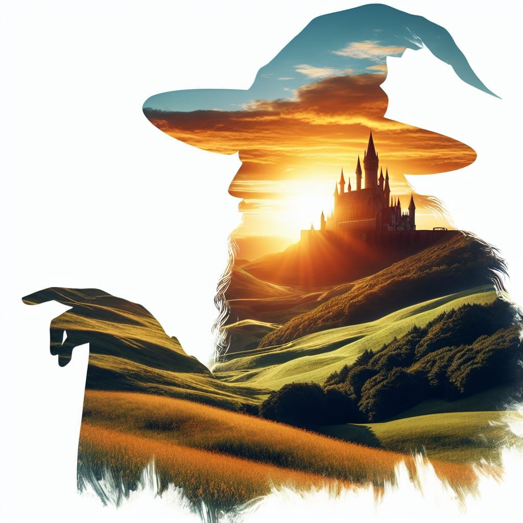 Fantasy Wizard Double Exposure Landscape Illustration