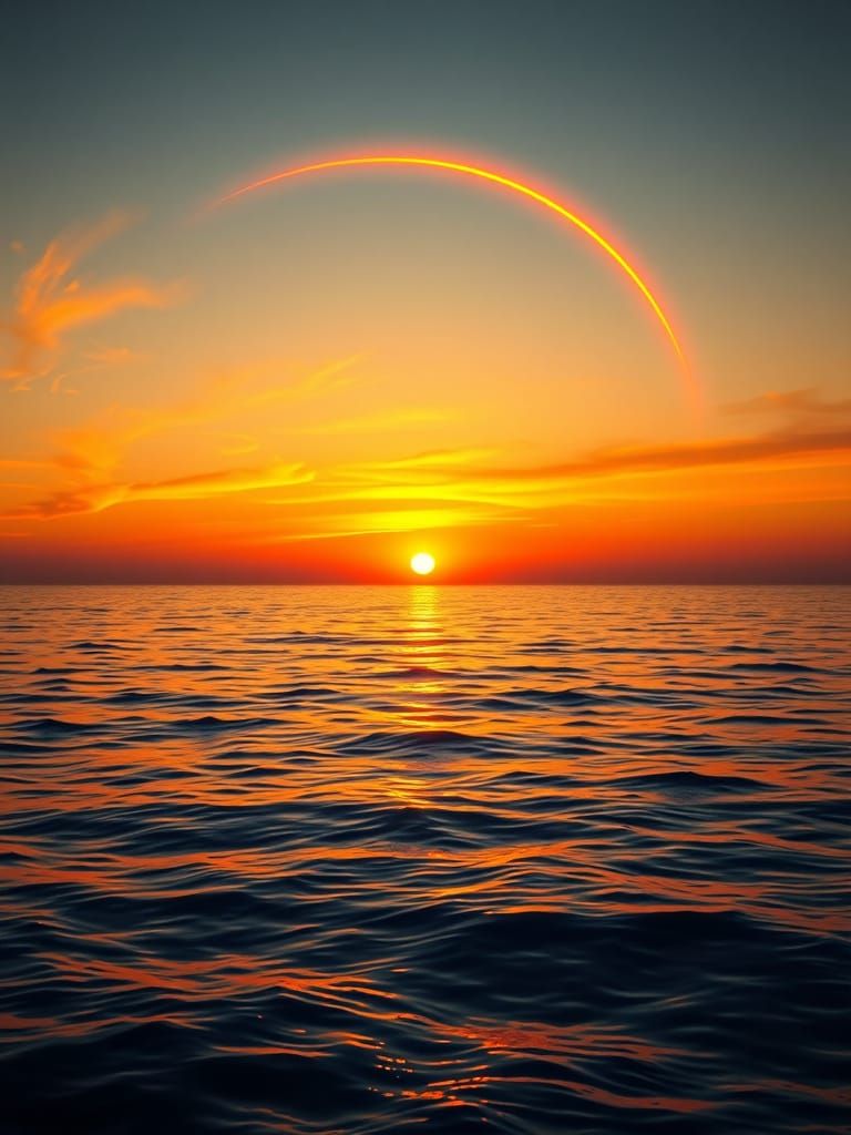 Luminous Spirograph Over Sunset Ocean