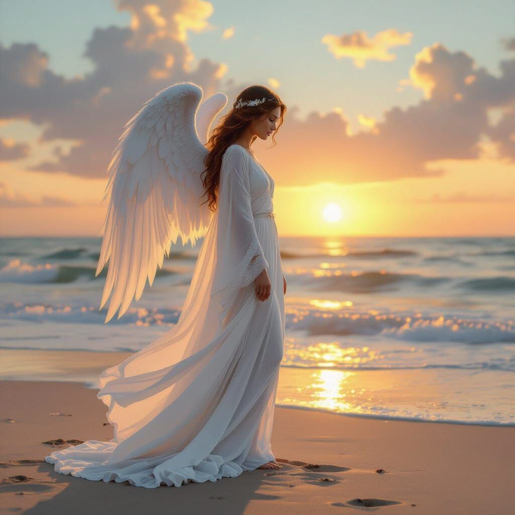 Angel on a Sunset Beach in Dreamy Style