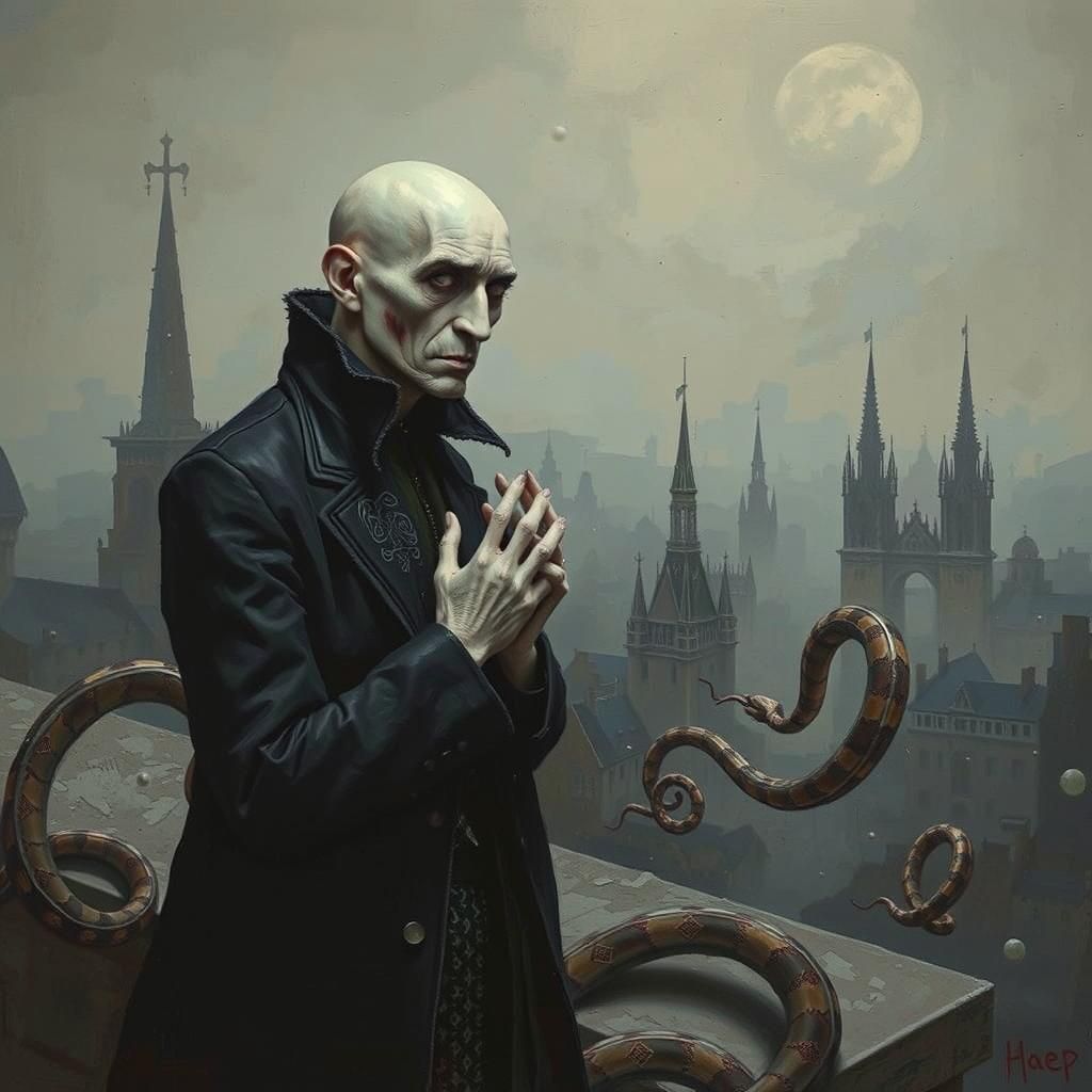 Serpentine Figure in Pre-Apocalyptic Victorian Cityscape