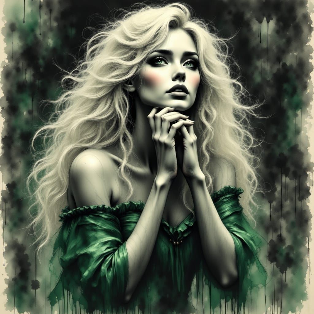 Norse Goddess in Moody Black and White Charcoal Sketch