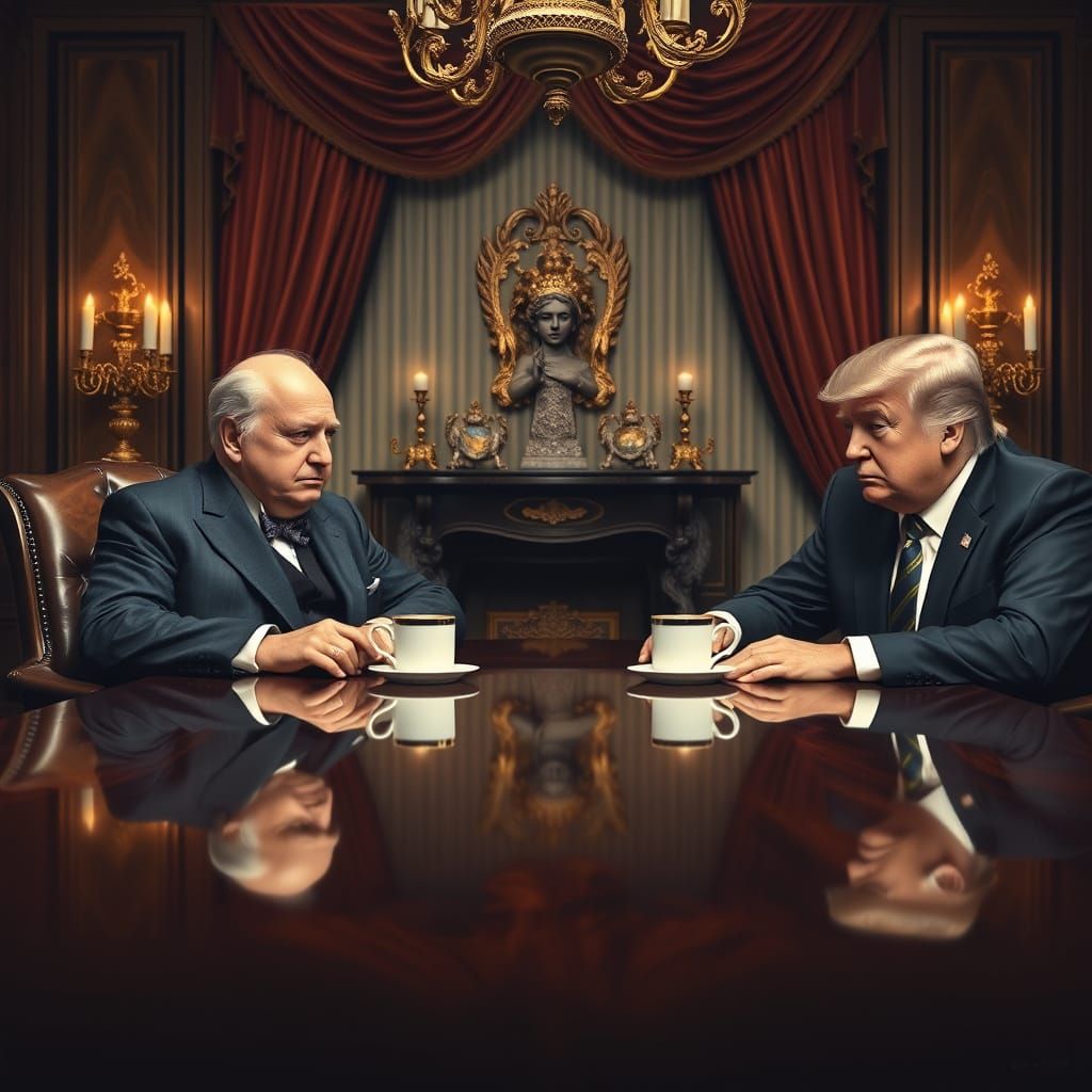 Statesmen in Diplomatic Tension, in Hyperrealistic Style