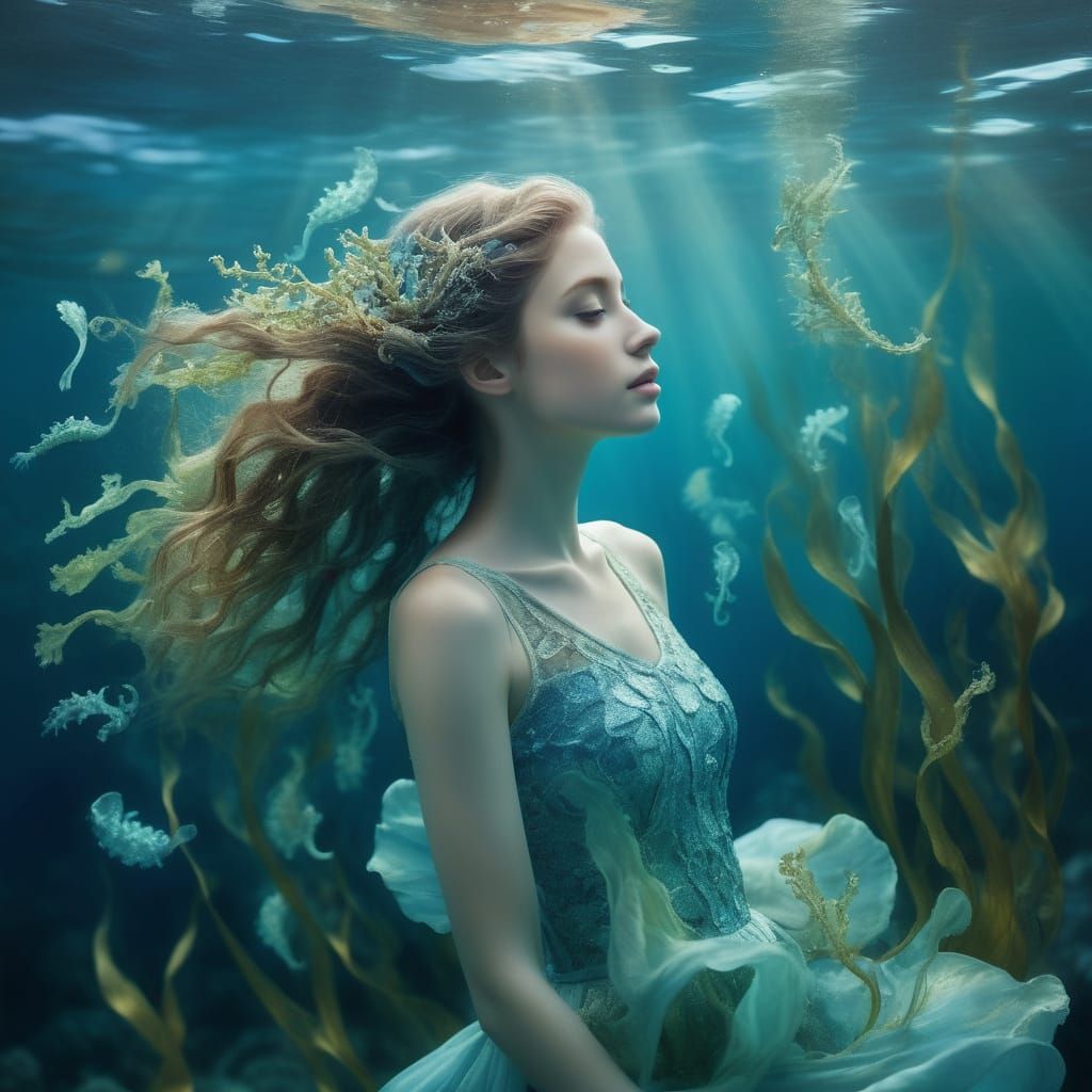 Ethereal Mermaid Goddess in Soft Focus Watercolor