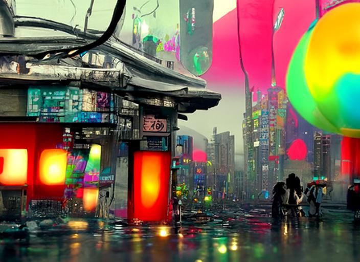 Cyberpunk Anime First Kiss in Tokyo Rain