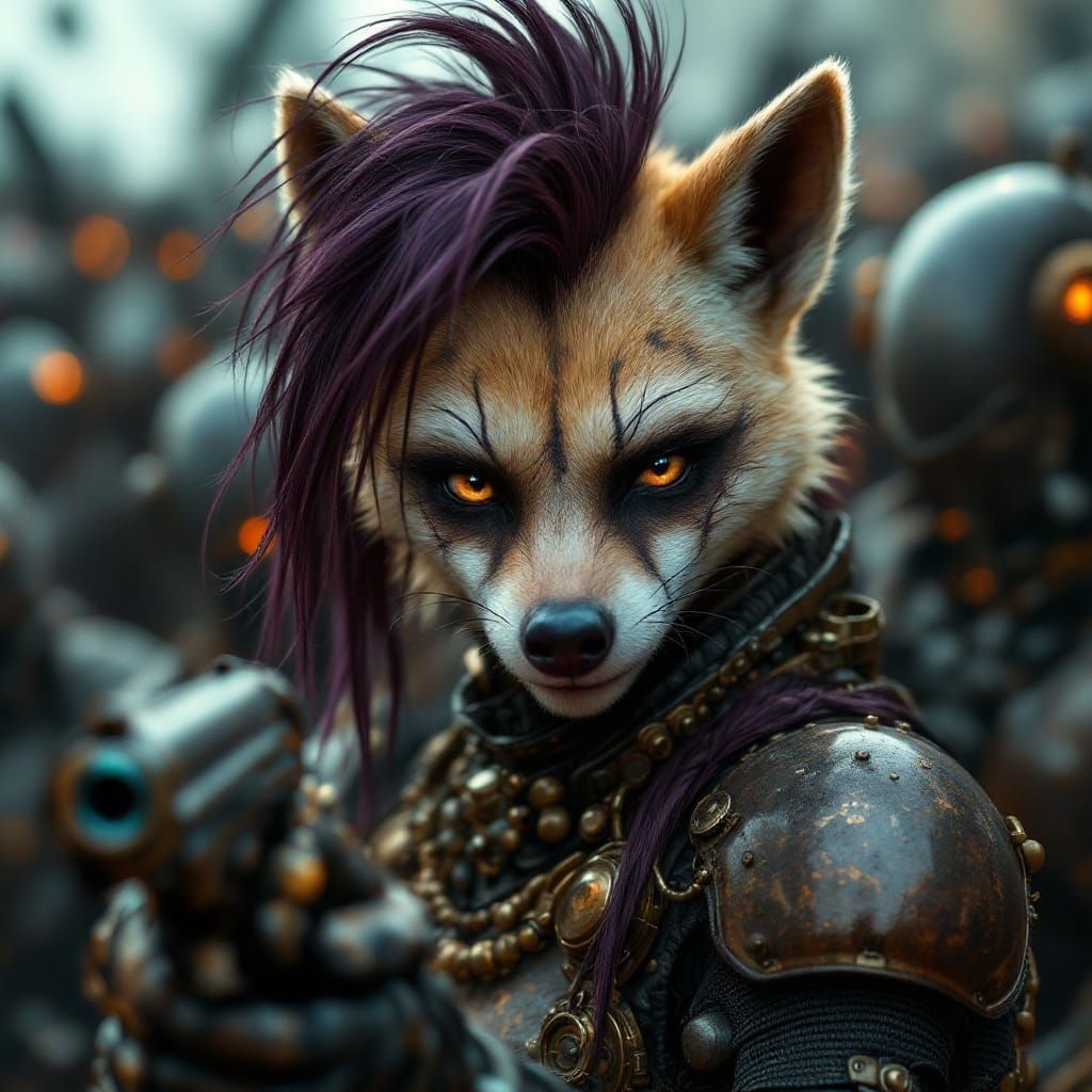 Steampunk She-Hyena Warrior in Dark Fantasy Horror