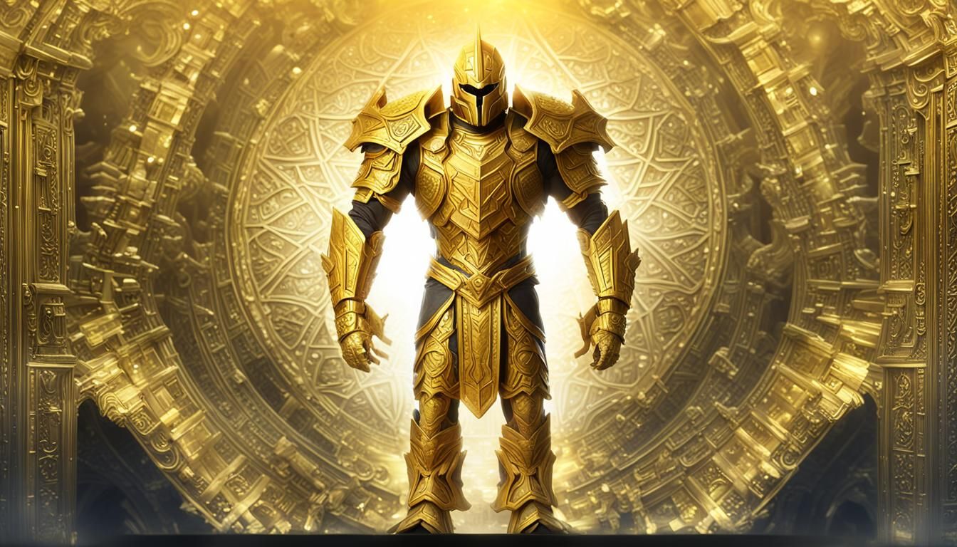 Crystalline Armored Deity in Golden Light