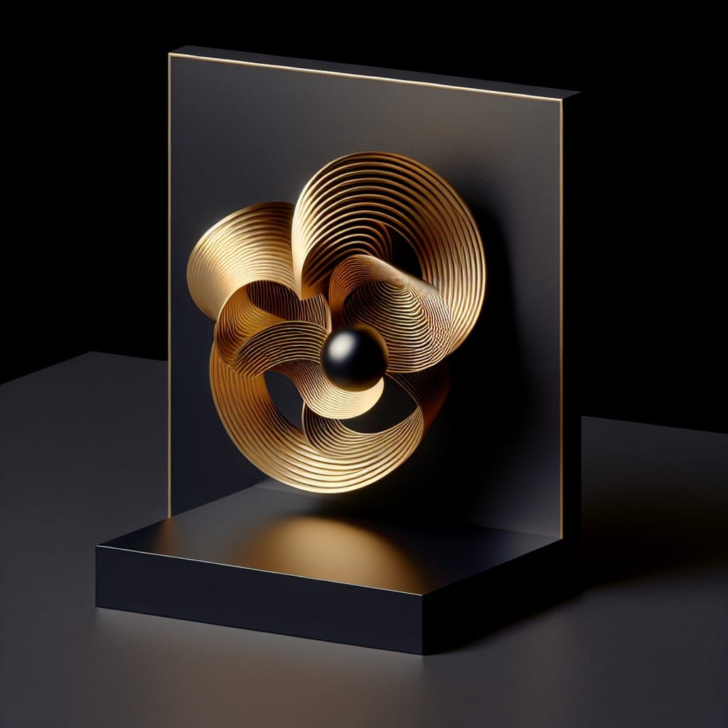 Surreal Gold Sculpture Optical Illusion on Black