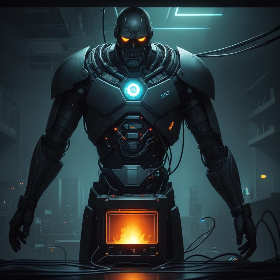 Atmospheric Server Still Life with Neon Reflections