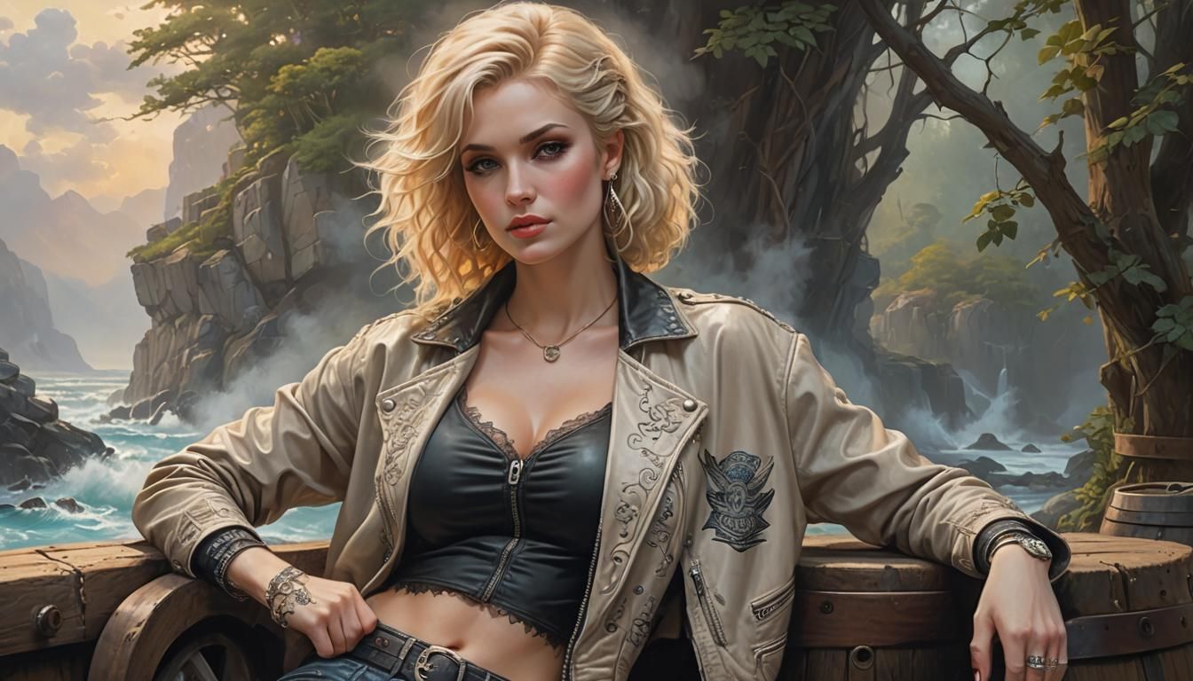 Woman with Tattoos Lounging: Ethereal Fantasy Portrait