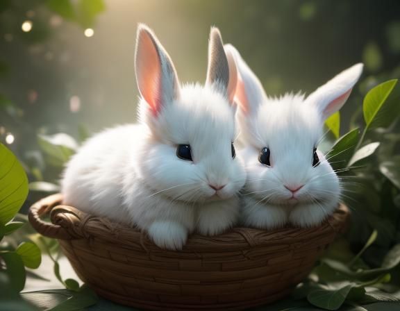 Sweet Bunnies Sleeping Under the Moonlight: Photorealistic A...