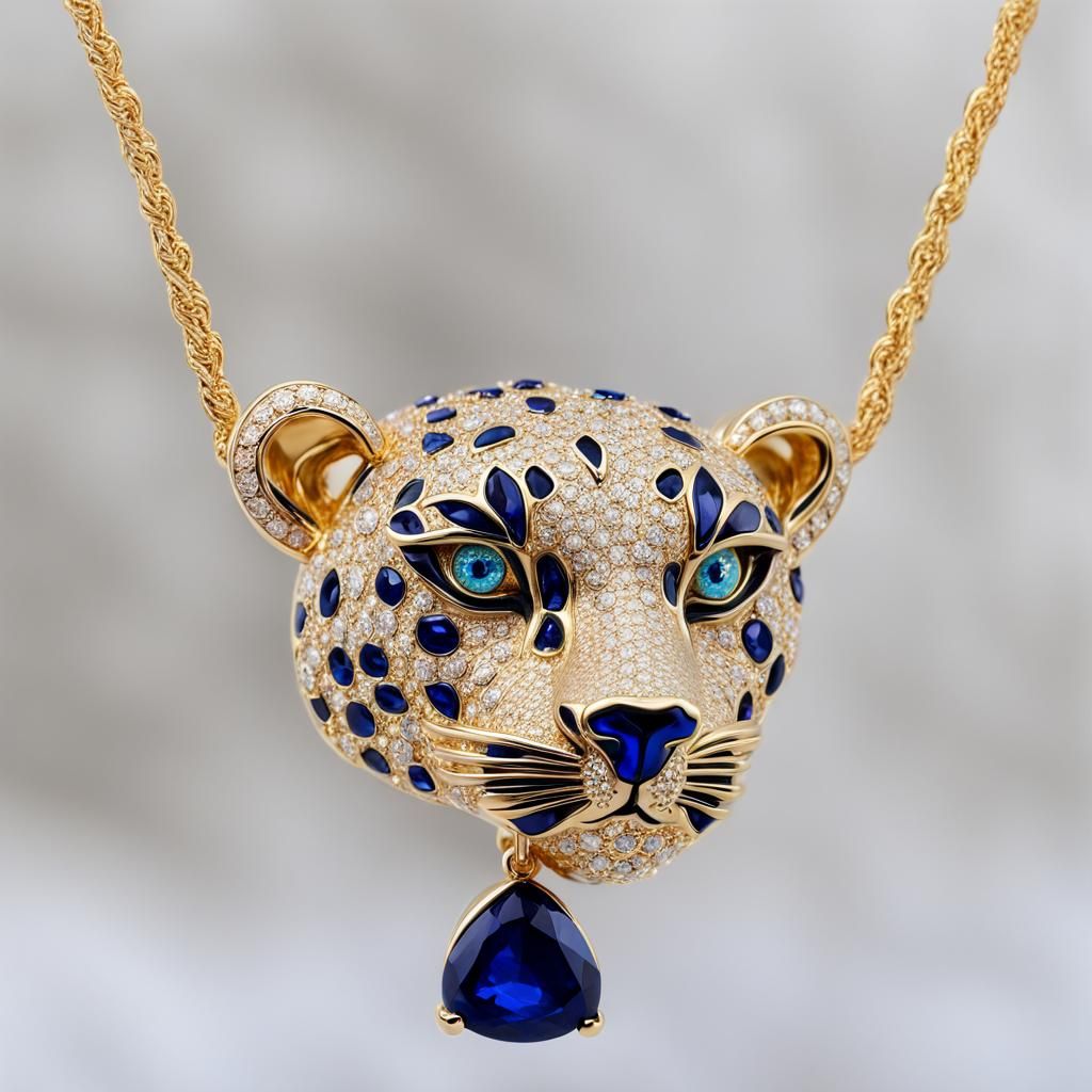 Exquisite Leopard Necklace with Gold, Diamonds, Sapphires