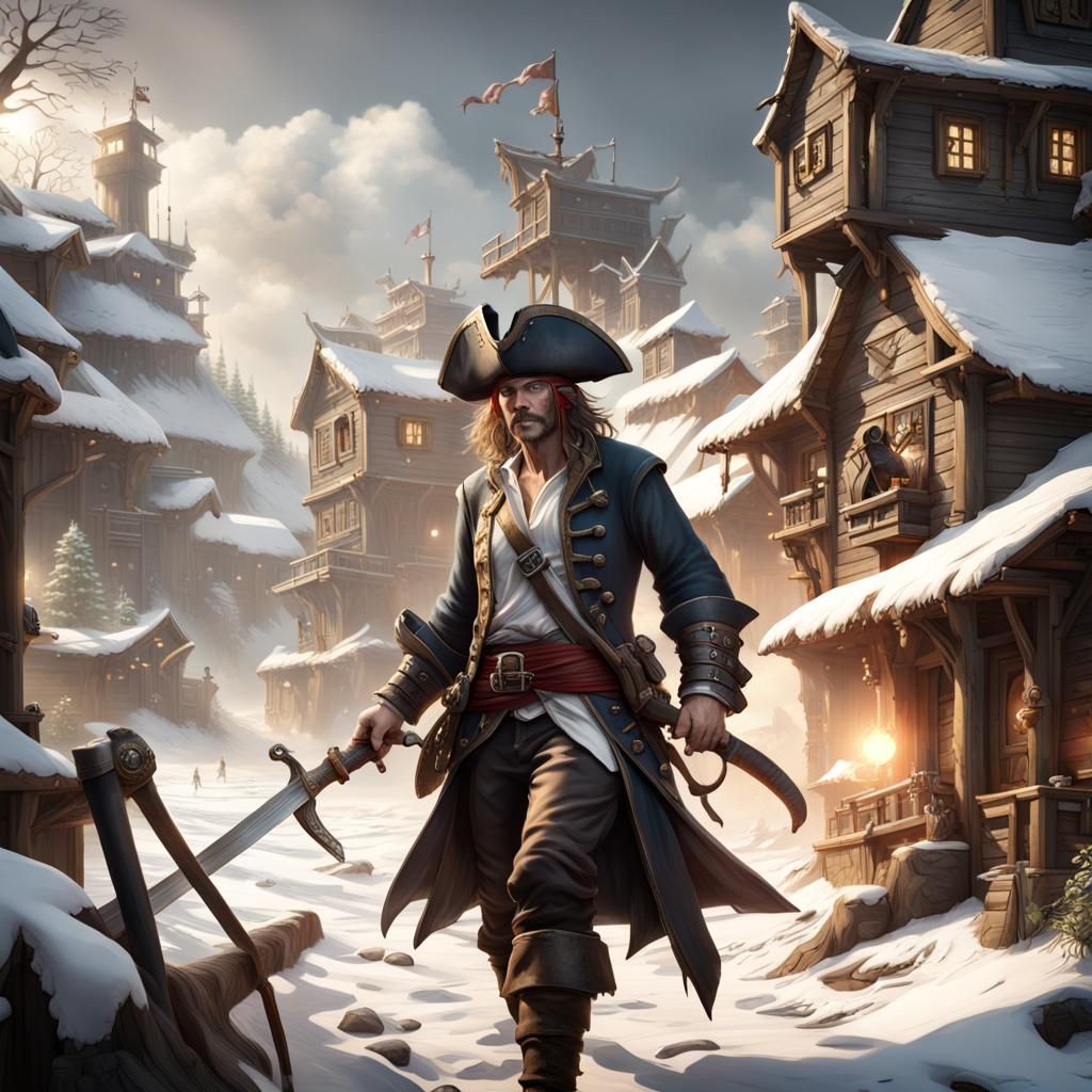 Pirate with Sword: Grey and White Concept Art