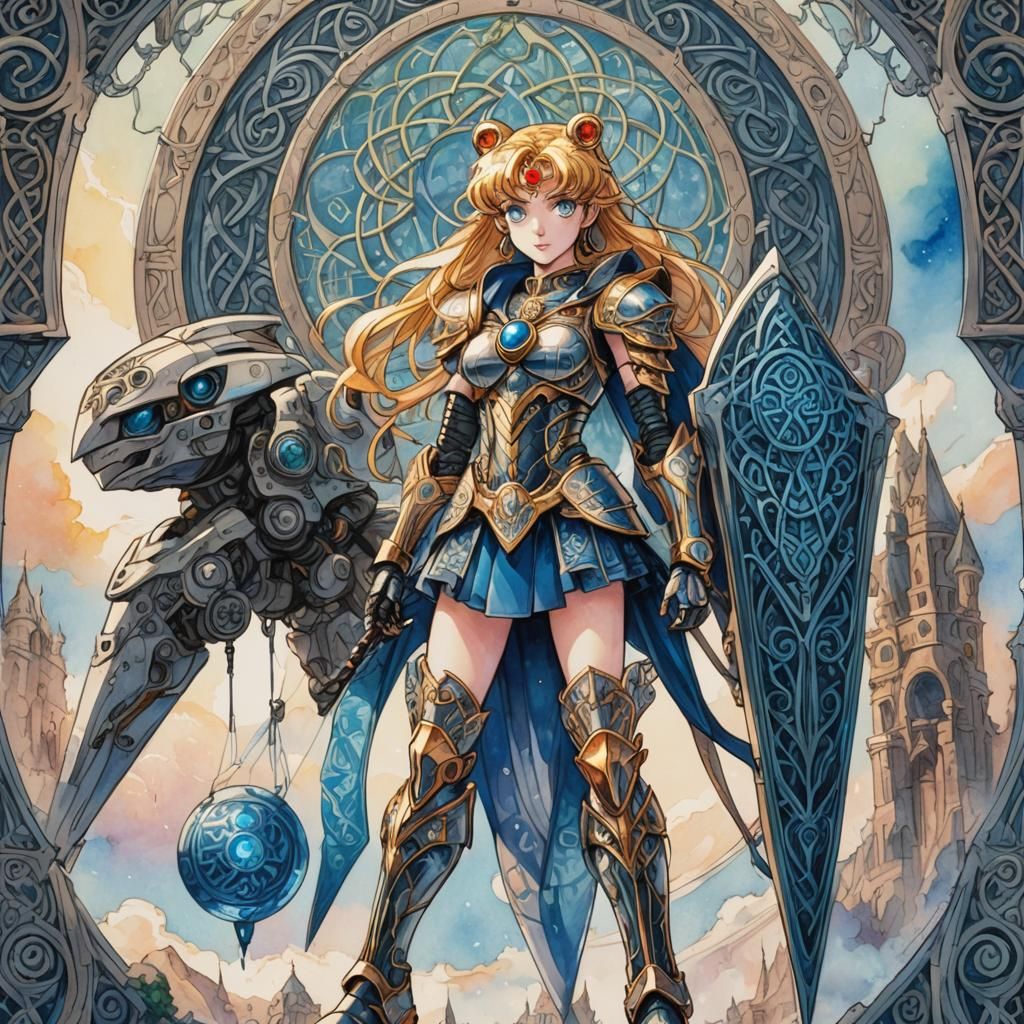 Sailor Moon-Inspired Celtic Magical Girl and Mech