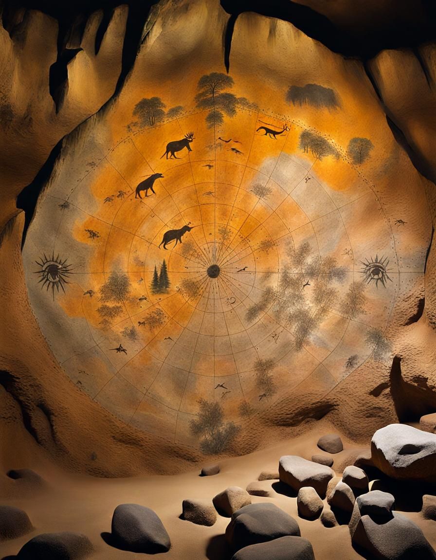 stone age cave paintings covering an even older map of the Antarctic (#440)