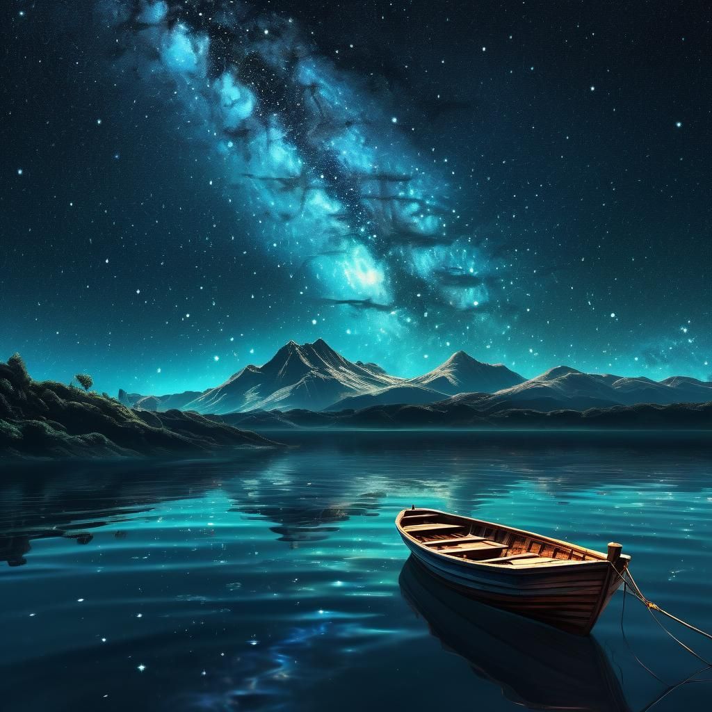 Boat Sails Under the Milky Way: Cosmic Illustration