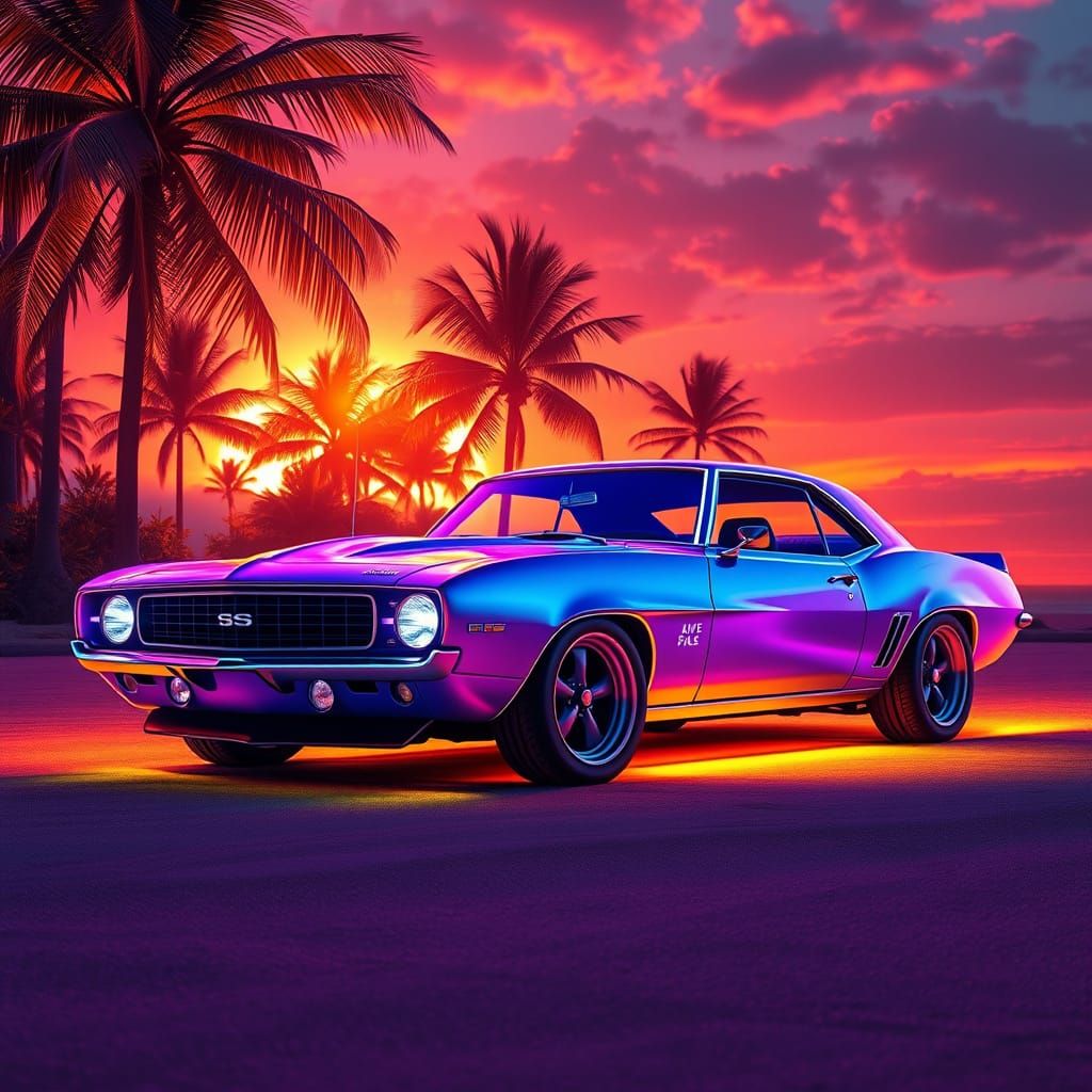Sleek Camaro in Holographic Sunset Glory