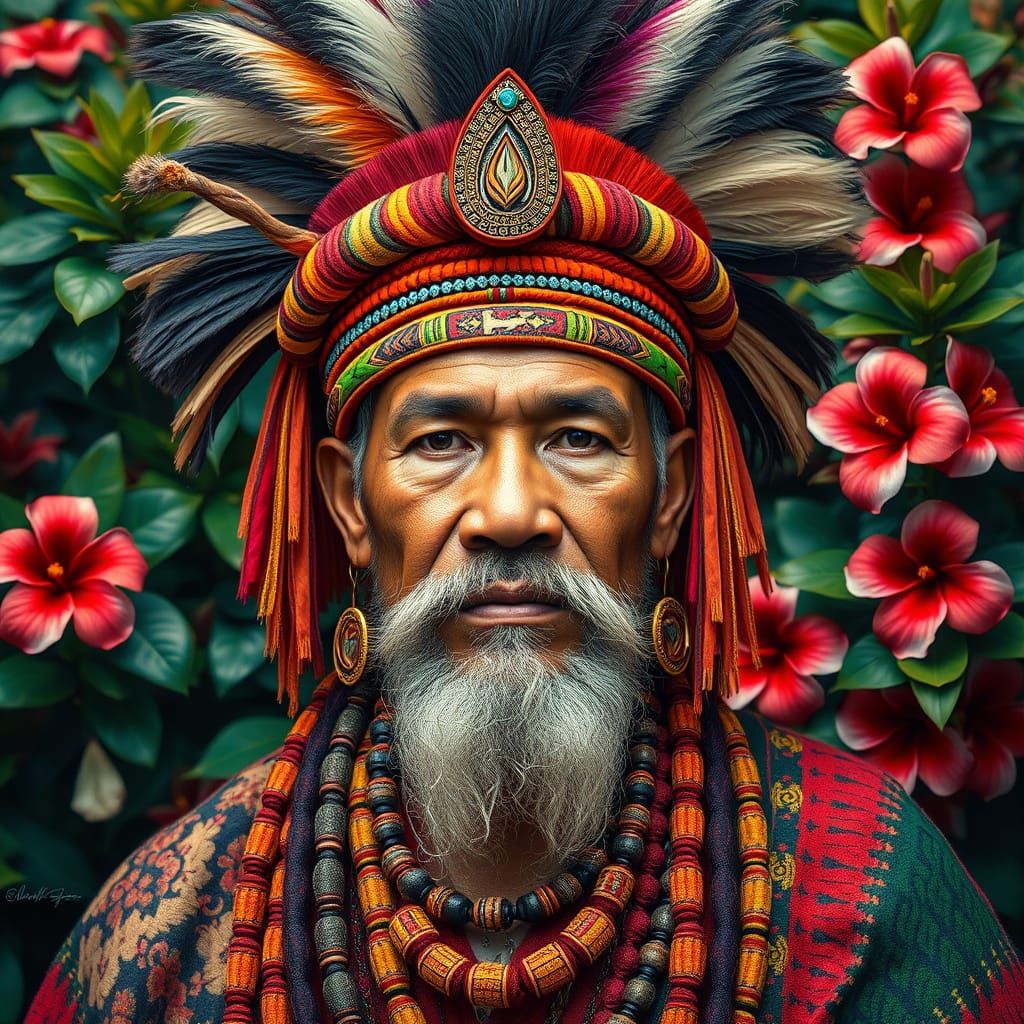 Samoan Tribal King in Vibrant Tropical Splendor