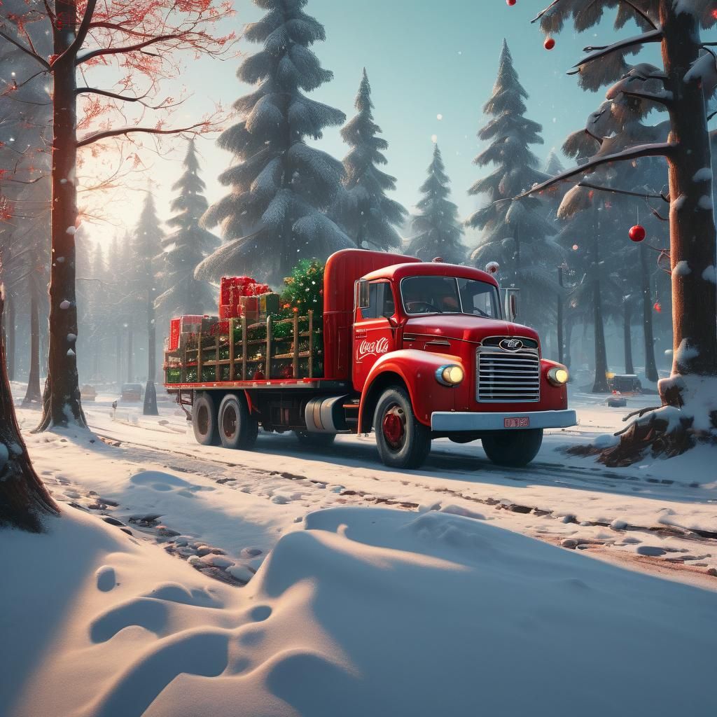 Surreal Winter Wonderland with Coca Cola Truck