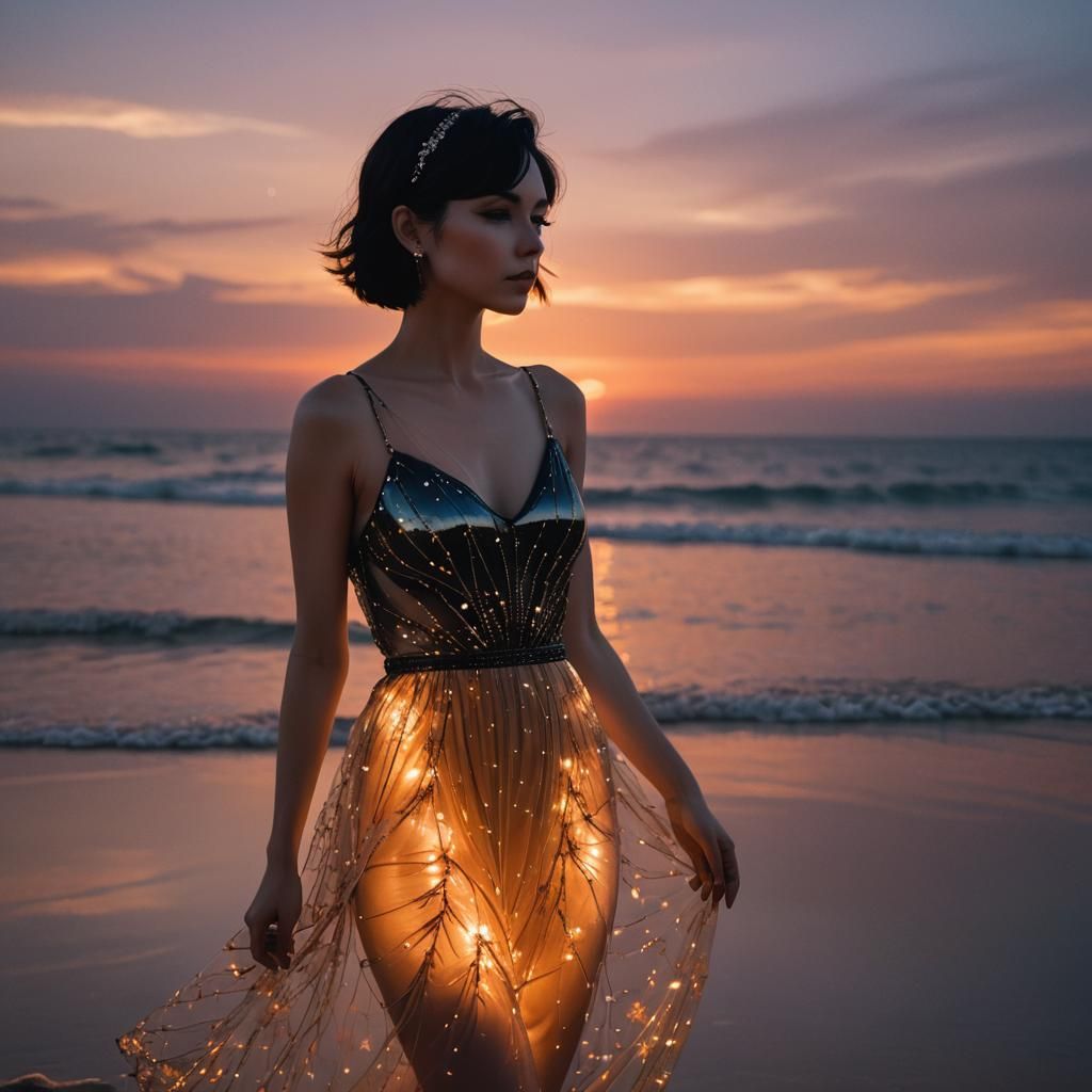 Silhouette of Woman with Glass Jewelry at Sunset