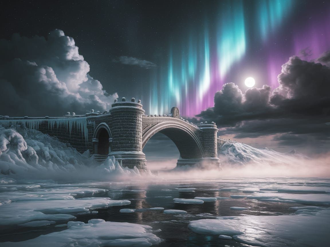 Majestic Winter Bridge in a Fantastical Landscape